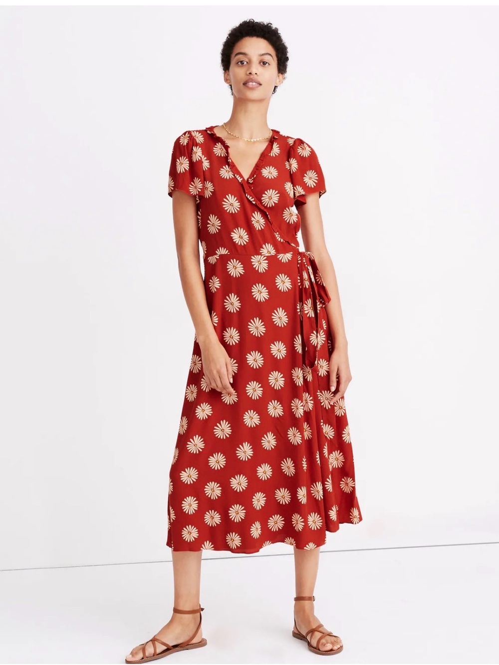 Madewell Petite Ruffle-Edge Wrap Midi Dress In Daisy Daydream